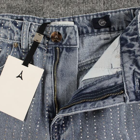 Maniere De Voir Jeans 4 Rhinestone High Rise Straight Leg Blue Denim Sexy - Picture 8 of 16